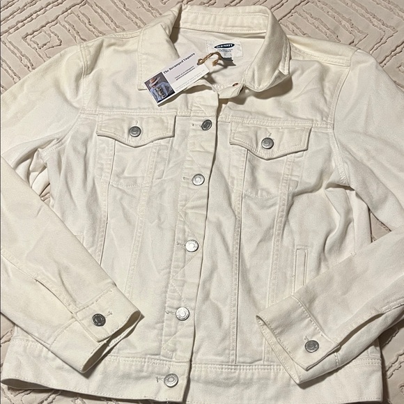Old Navy White Jean Jacket with Blue and Black Pattern - Picture 2 of 2